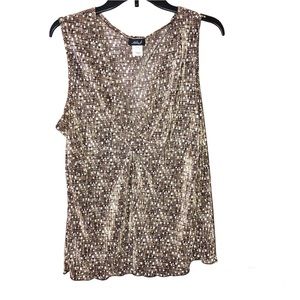 Ashley J Vintage V Neck Twist Knot Sleeveless Sequin Tank‎ Top Brown Xl